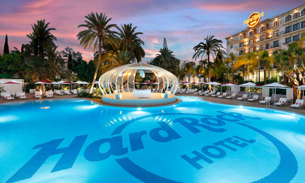 Outdoor pool with stage at Hard Rock Hotel Marbella