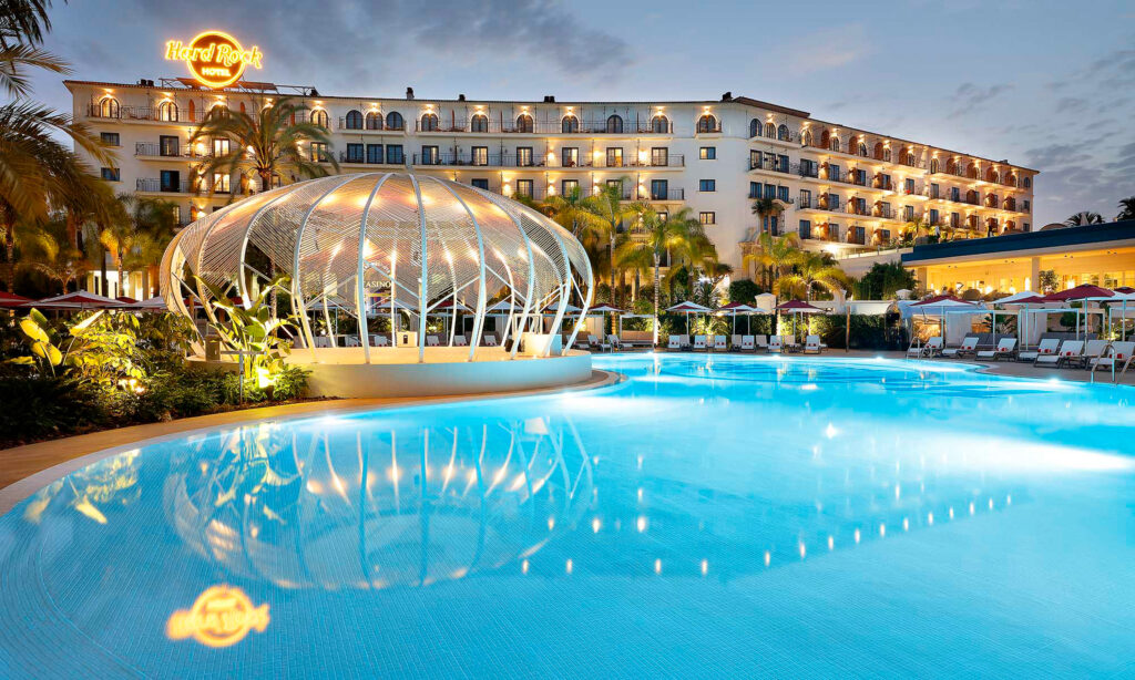 Outdoor pool at Hard Rock Hotel Marbella with stage