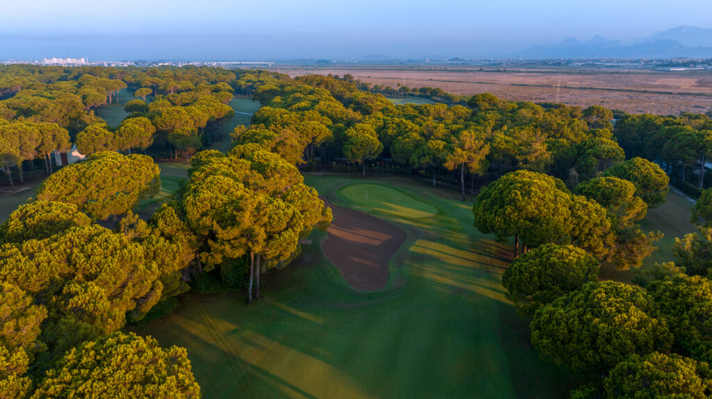 Aerial view of bunker on fairway with trees around at Gloria - Old Golf Course