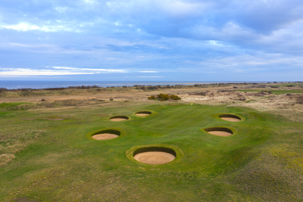 Bunkers around hole at Hunstanton Golf Club