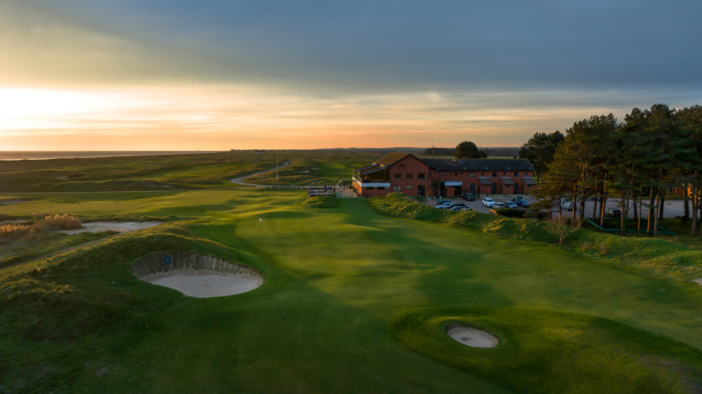 Aerial view of Prince's Golf Club with clubhouse in background