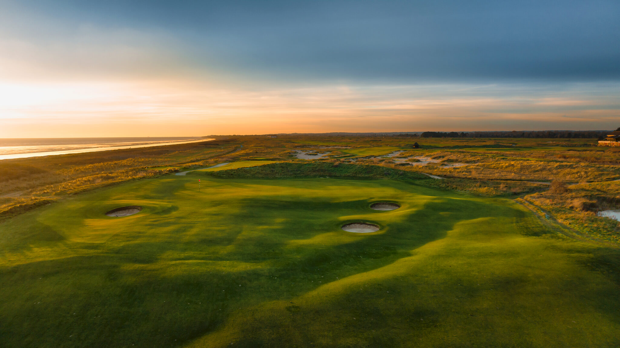 Aerial view of Prince's Golf Club at sunset