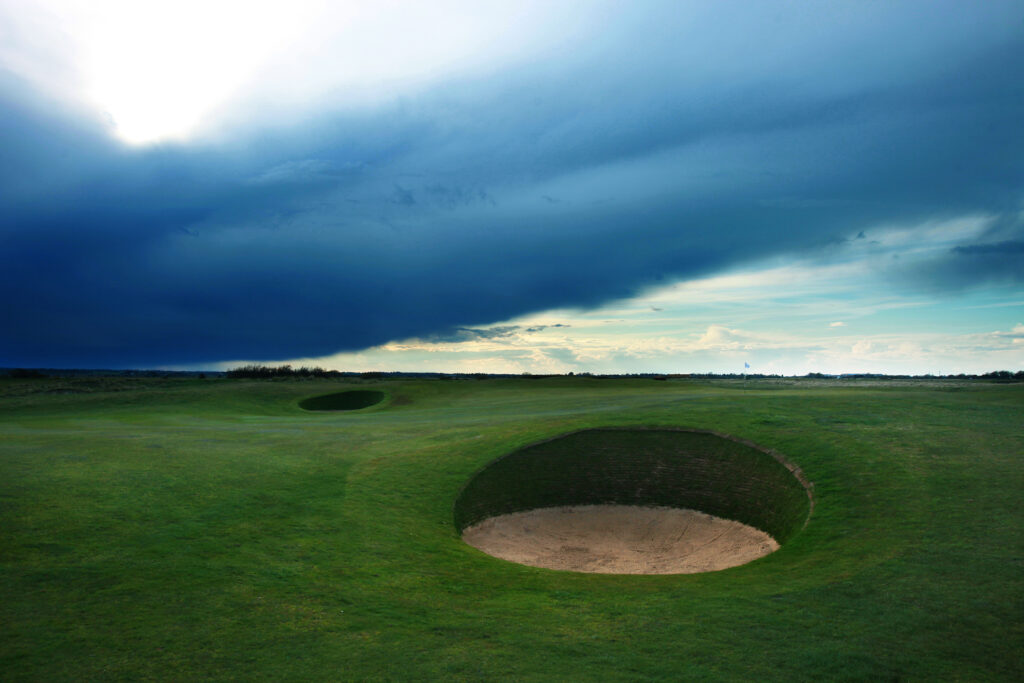 Bunker on fairway at Royal Cinque Ports Golf Club