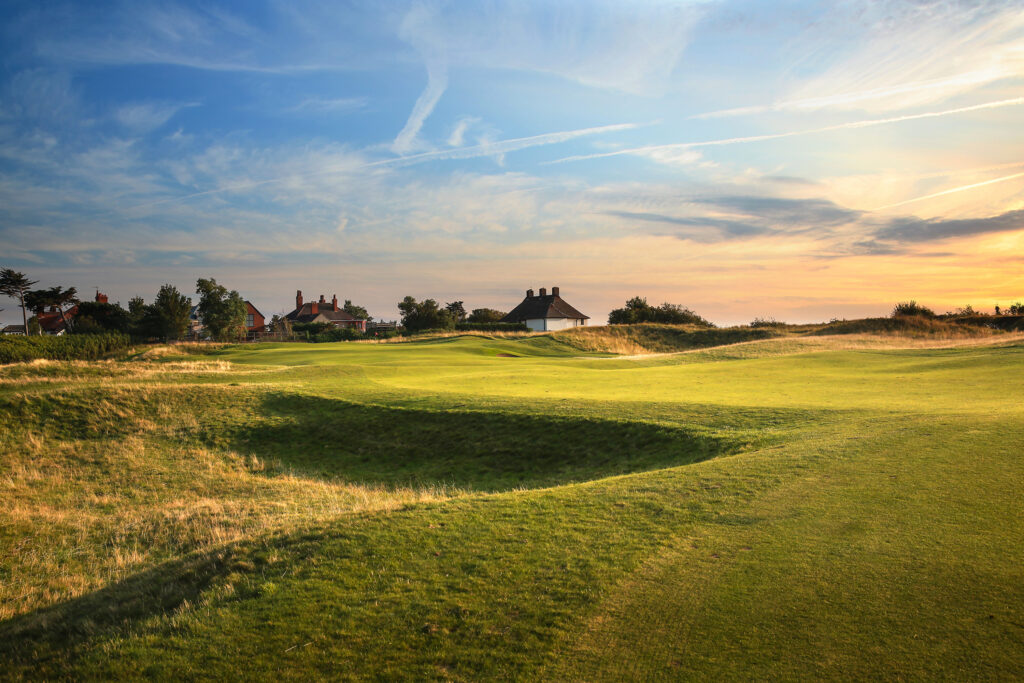 Fairway with building in background at Royal Liverpool Golf Club