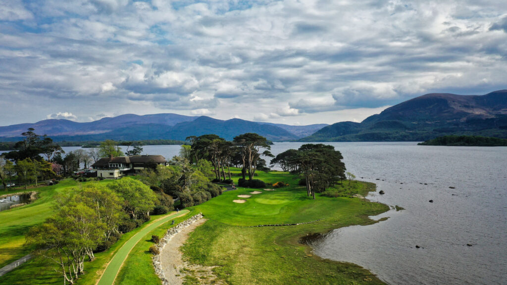 Aerial view of fairway at Killarney Golf & Fishing Club - Killeen Course with lake around