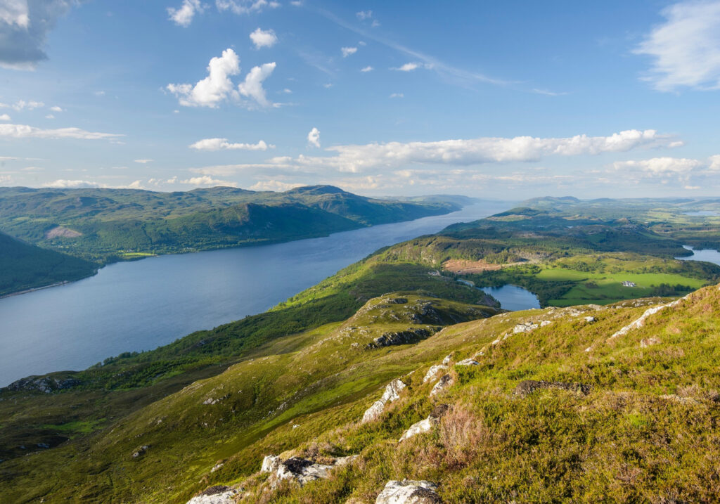 Aerial view of lakes and mountains near Kingsmills Hotel