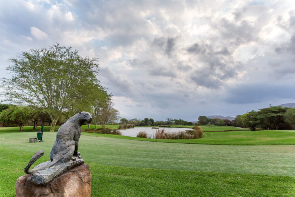 Leopard statue on fairway at Leopard Creek Country Club