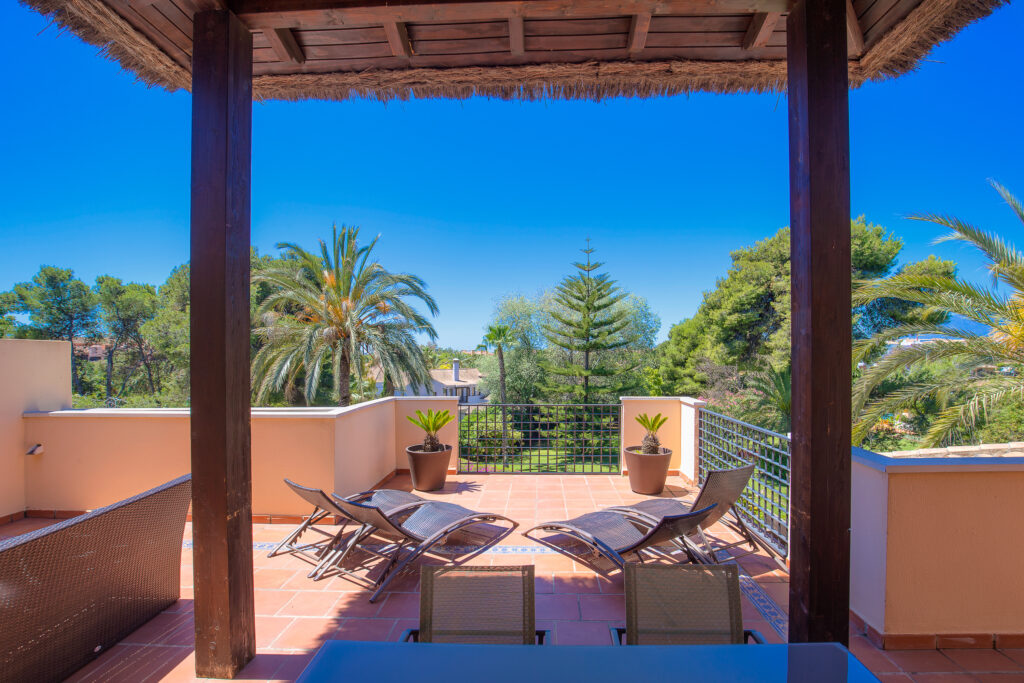 Balcony with loungers at Mimosas Suites Banus Hotel