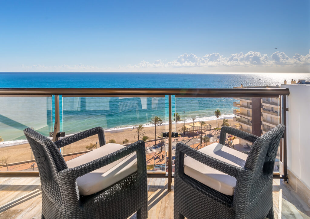 Balcony with beach view at Occidental Fuengirola