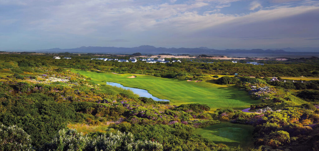 Fairway at St Francis Links Golf Club with buildings in distance