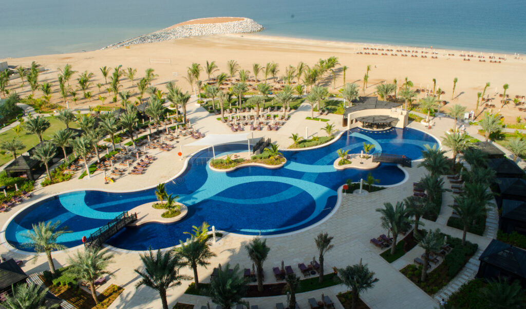 Aerial view of the outdoor pool at Waldorf Astoria Ras Al Khaimah