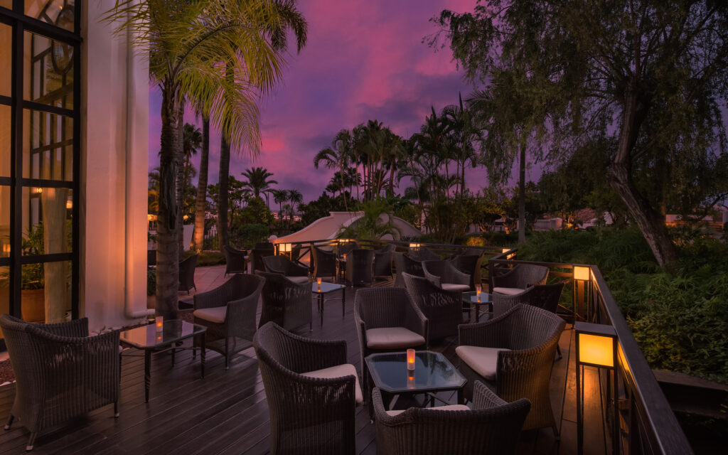 Outdoor seating at The Westin La Quinta Golf Resort & Spa at sunset