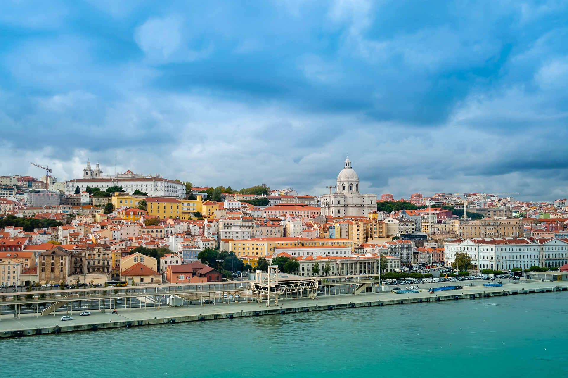 view of lisbon port with cathedral in the back