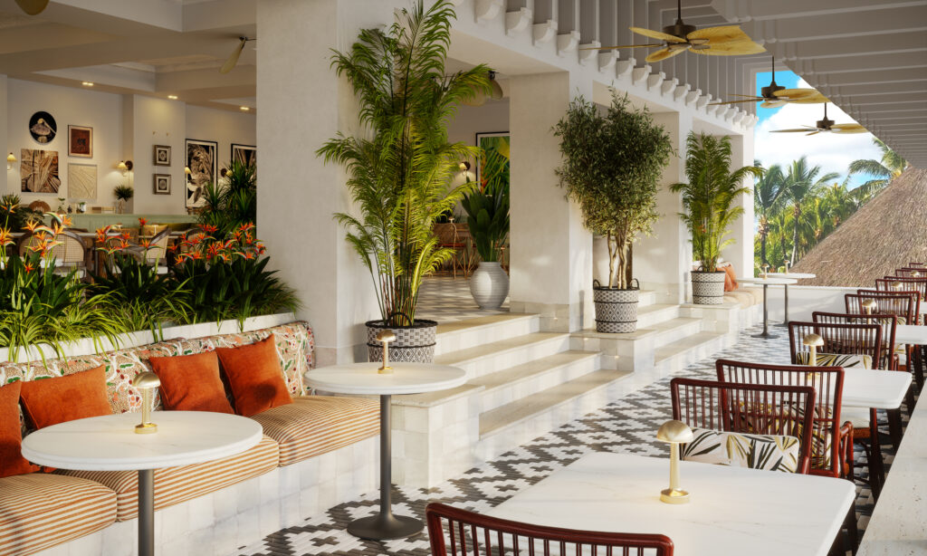 Indoor/Outdoor bar and seating at Shangri-La Le Touessrok